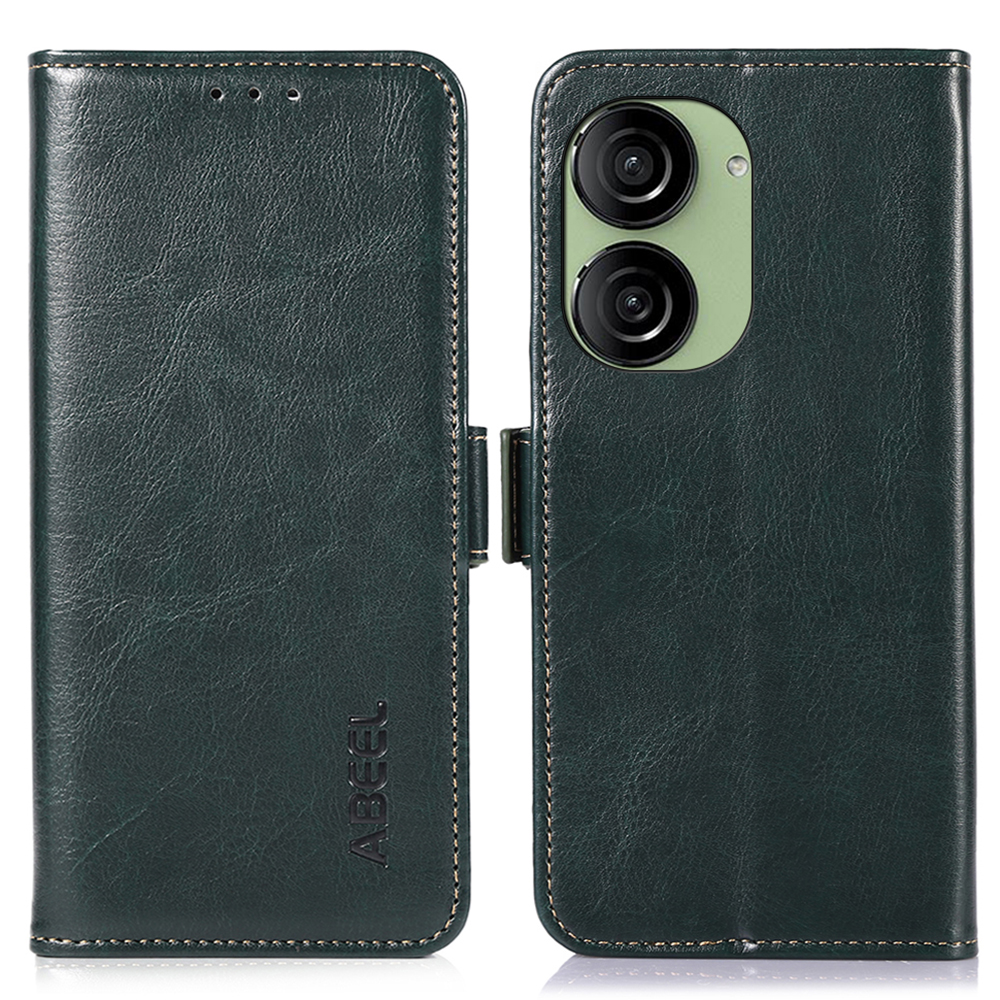 

ABEEL Für Asus Zenfone 10 5G Crazy Horse Texture Telefon Hülle PU Leder Brieftasche Cover - Grün, Asus Zenfone 10 5G