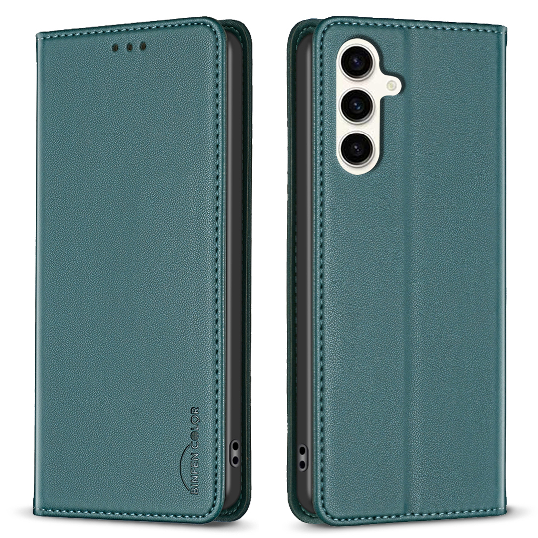 

Binfen Farbe BF18 Für Samsung Galaxy S23 fe Auto-absorbiertes Magnetisches Lederabdeckungskartenhalter. - Grün, Galaxy S23 FE