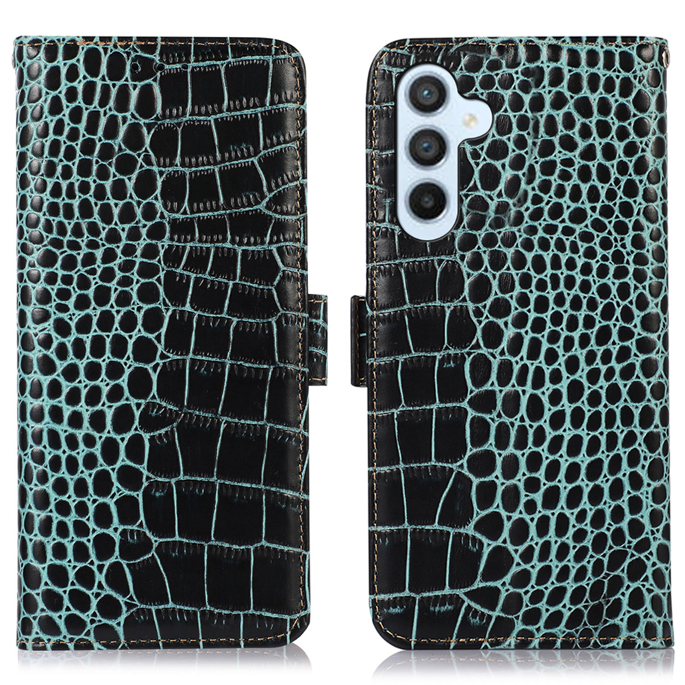 

Brieftasche Telefonhülle Für Samsung Galaxy S23 fe Rfid Blockieren Echte Kuhleder -krokodil -texturständer Cover - Grün, Galaxy S23 FE