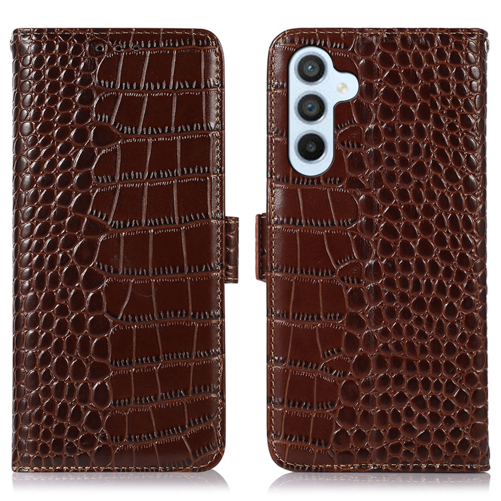 

Brieftasche Telefonhülle Für Samsung Galaxy S23 fe Rfid Blockieren Echte Kuhleder -krokodil -texturständer Cover - Braun, Galaxy S23 FE
