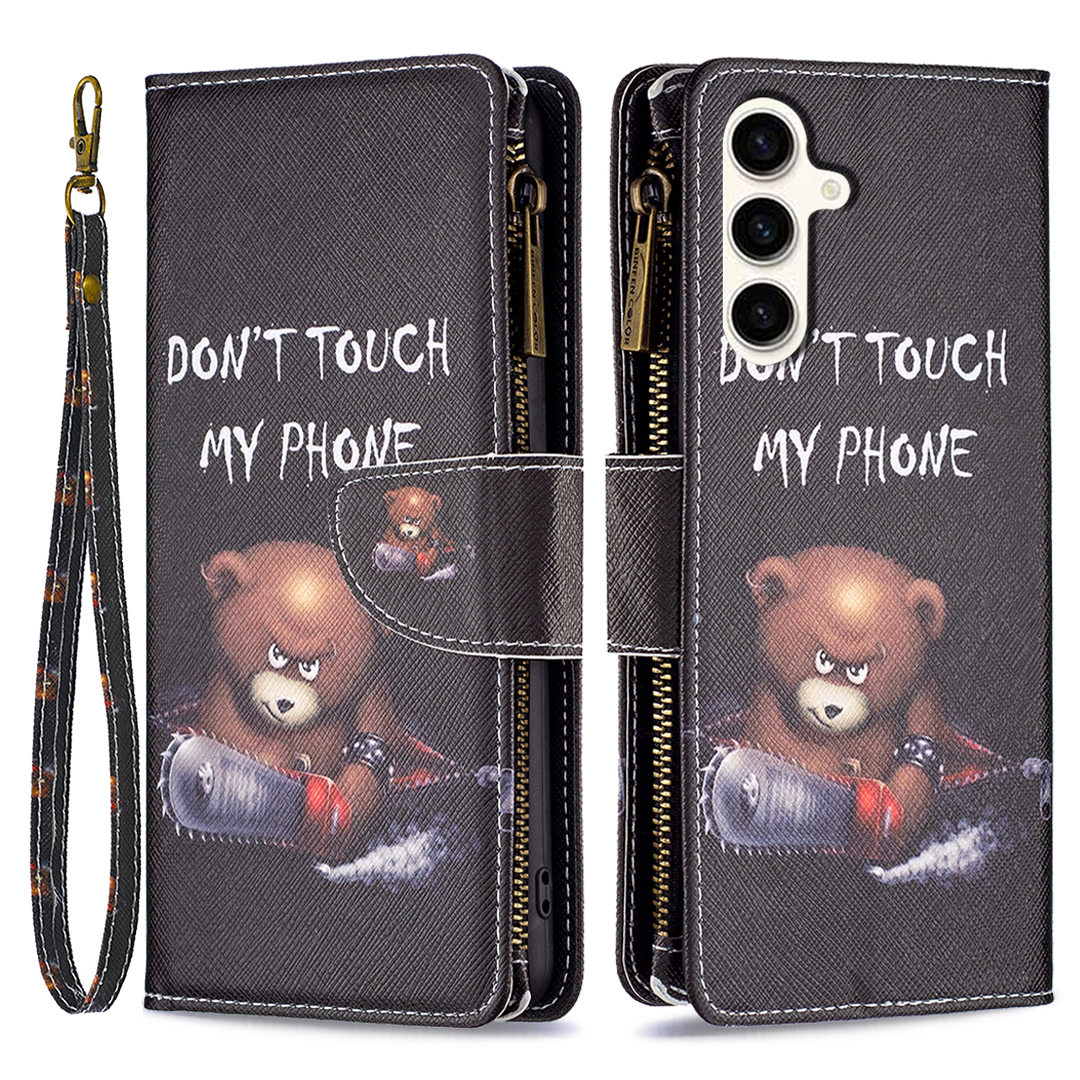 

BF03 Reißverschluss -taschenbrieftasche Hülle Für Samsung Galaxy S23 Fe, PU -ledermuster -druckständer Telefonabdeckung - Tragen, Galaxy S23 FE