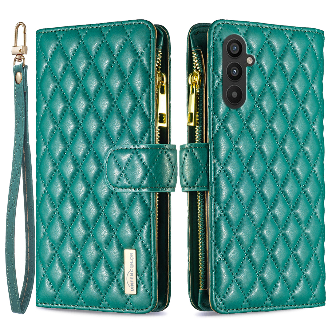 

Binfen Color BF Style-15 Für Samsung Galaxy A25 5G Flip Case Wallet Phone Ständer Shell Reißverschluss Tasche Lederabdeckung - Grün, Galaxy A25 5G