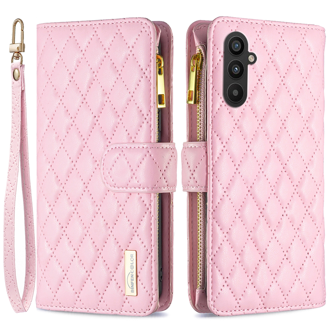 

Binfen Color BF Style-15 Für Samsung Galaxy A25 5G Flip Case Wallet Phone Ständer Shell Reißverschluss Tasche Lederabdeckung - Rosa, Galaxy A25 5G