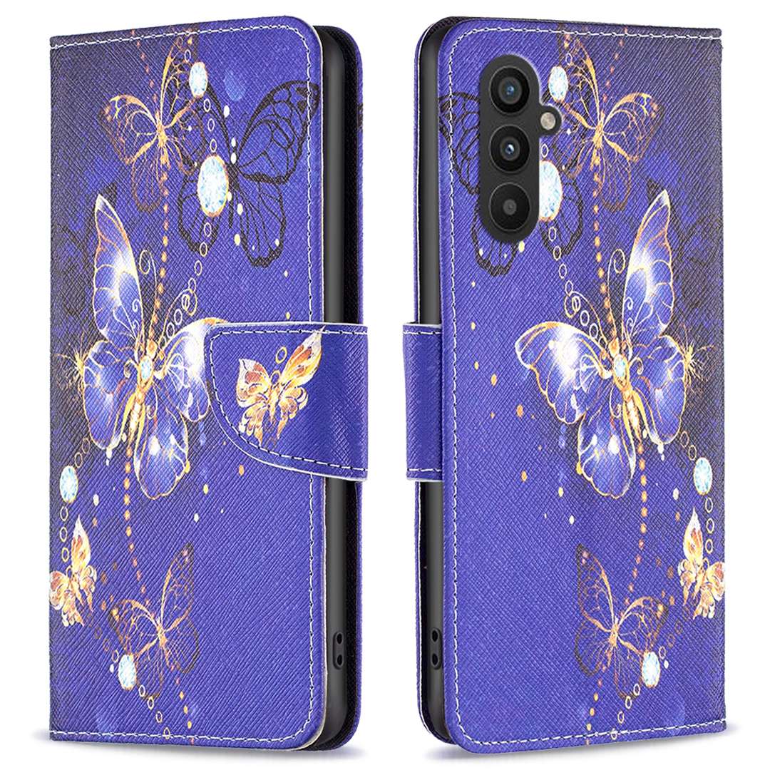 

PU Ledertasche Für Samsung Galaxy A25 5G Wallet Stand TPU Innenschalenmuster Druckphase - Lila Schmetterlinge, Galaxy A25 5G