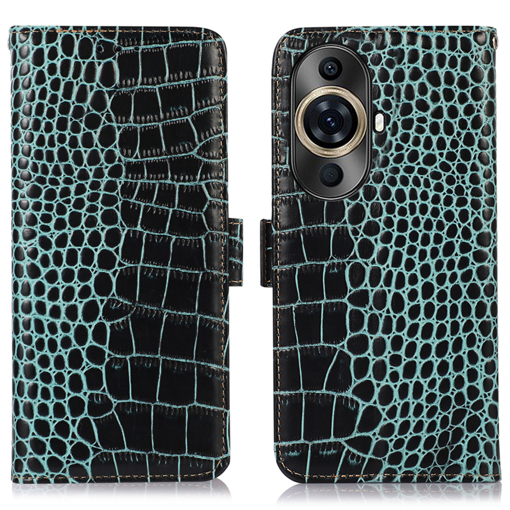 

Flip -fall Für Huawei Nova 11 Pro / Nova 11 Ultra RFID Blocking Wallet Echtes Kuhleder Krokodil Texturständer Cover - Grün, Huawei nova 11 Pro