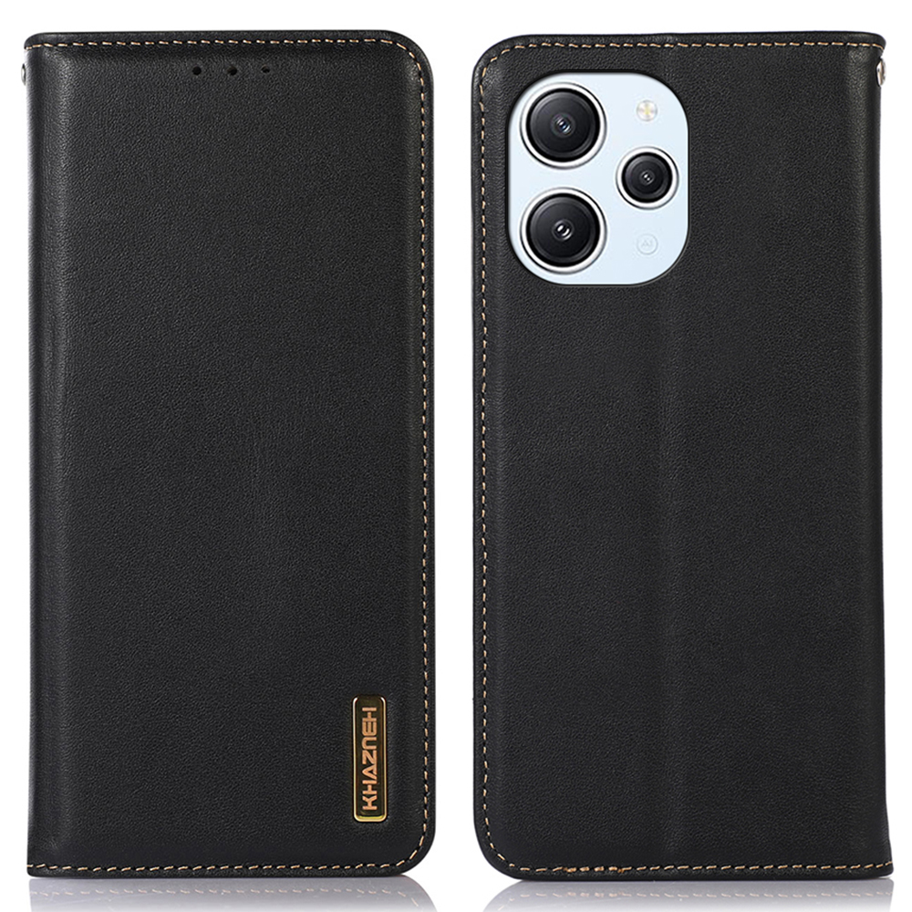 

Khazneh Für Xiaomi Redmi 12 4G Nappa Textur Echte Kuh Leder Brieftasche RFID -blockierungsständer Cover - Schwarz, Xiaomi Redmi 12 4G