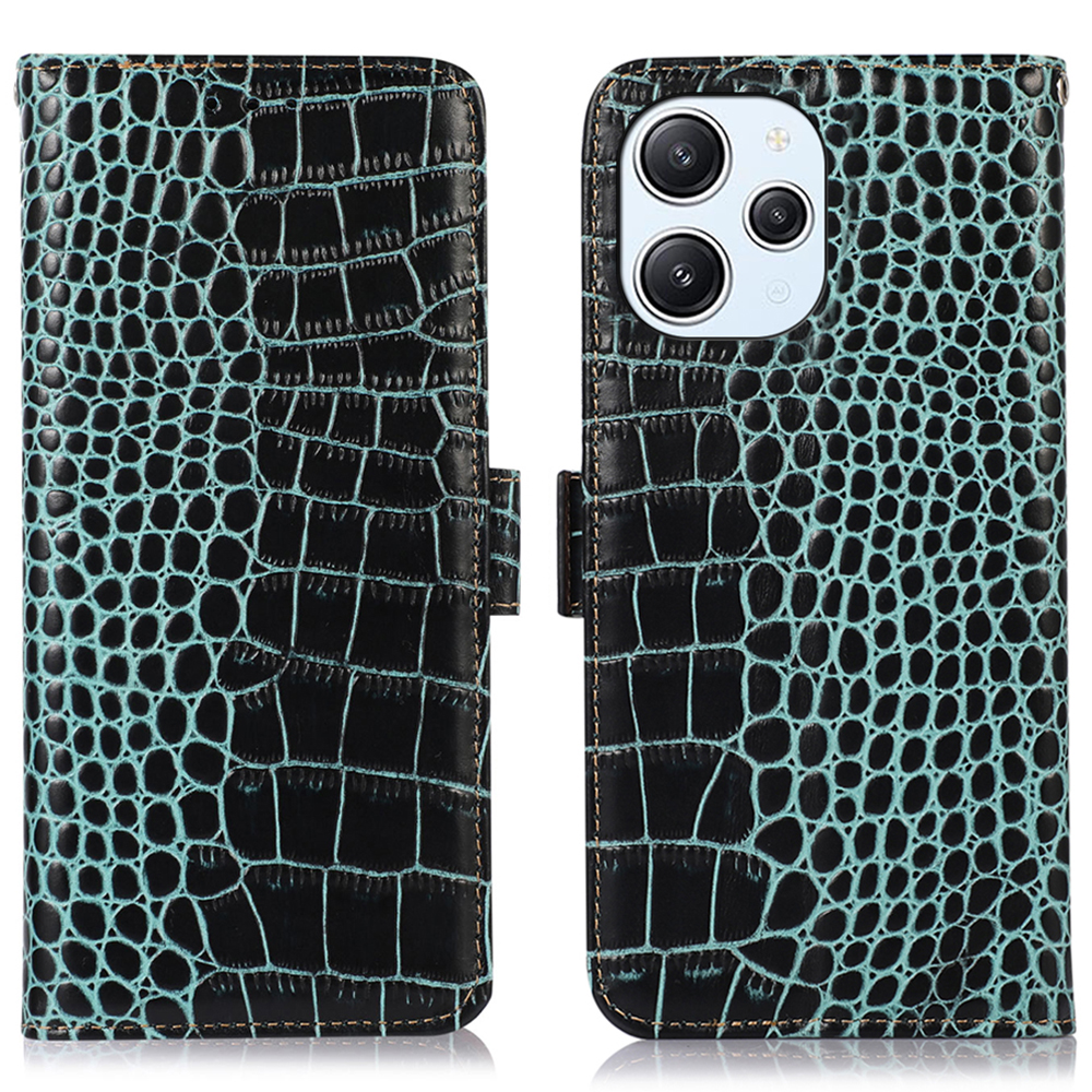 

Krokodiltexturschale Für Xiaomi Redmi 12 4G RFID -blockierung Brieftasche Telefonhülle Echte Kuhleder -ständer Cover - Grün, Xiaomi Redmi 12 4G