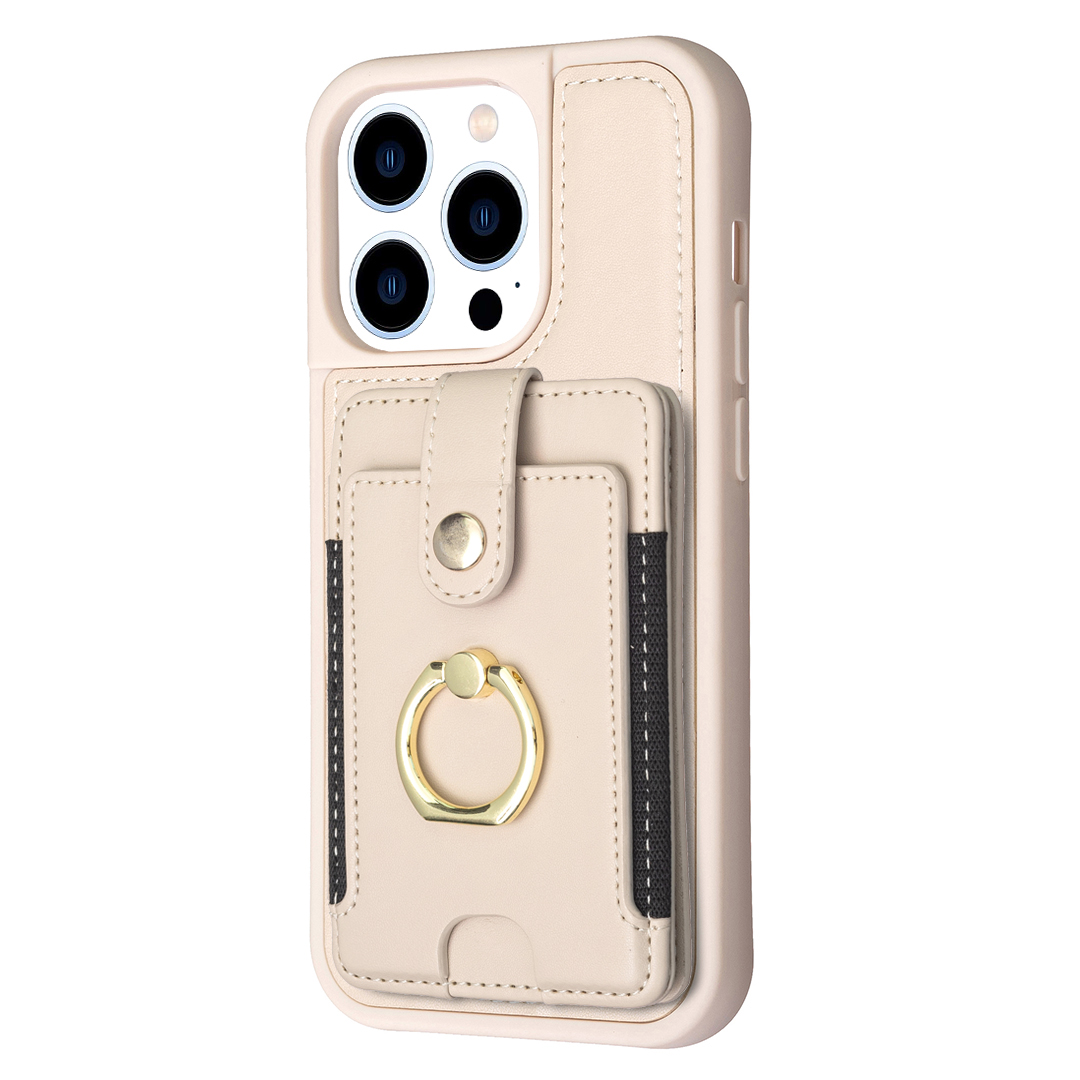 

BF27 Für Iphone 14 Pro -karten -slots Telefonhülle PU -lederbeschichtete TPU -rotationsring -kickständer Cover - Beige, iPhone 14 Pro