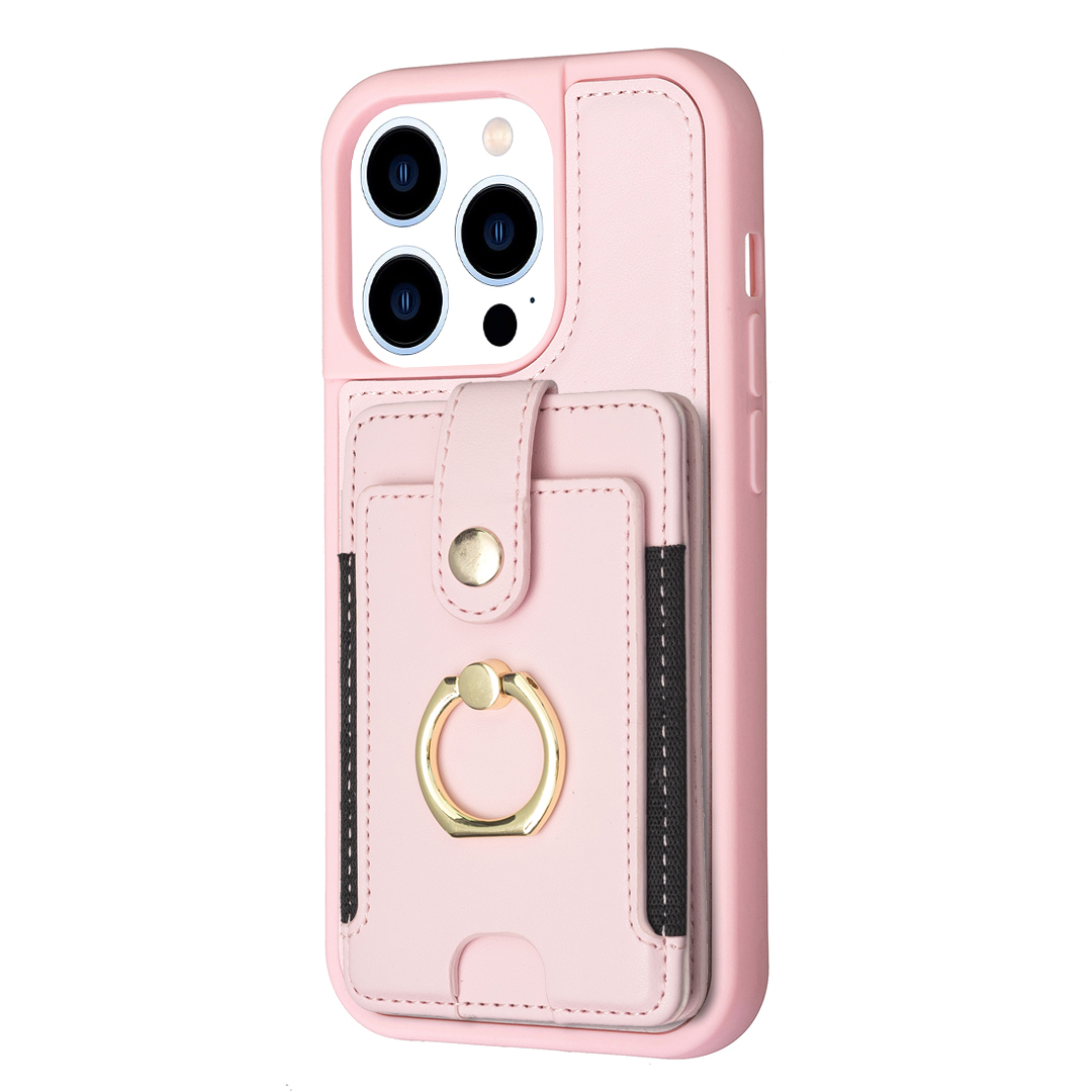 

BF27 Für Iphone 14 Pro -karten -slots Telefonhülle PU -lederbeschichtete TPU -rotationsring -kickständer Cover - Rosa, iPhone 14 Pro