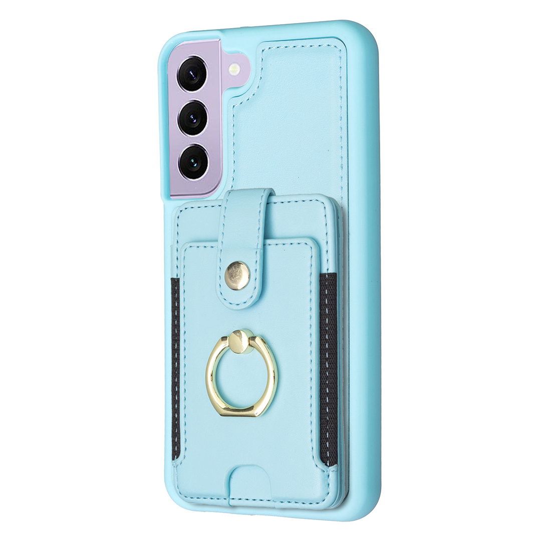 

BF27 Für Samsung Galaxy S21 fe 5G Ring Kickstand Hülle PU Leder+tpu -rückzug Mit Kartenhalter - Blau, Galaxy S21 FE 5G
