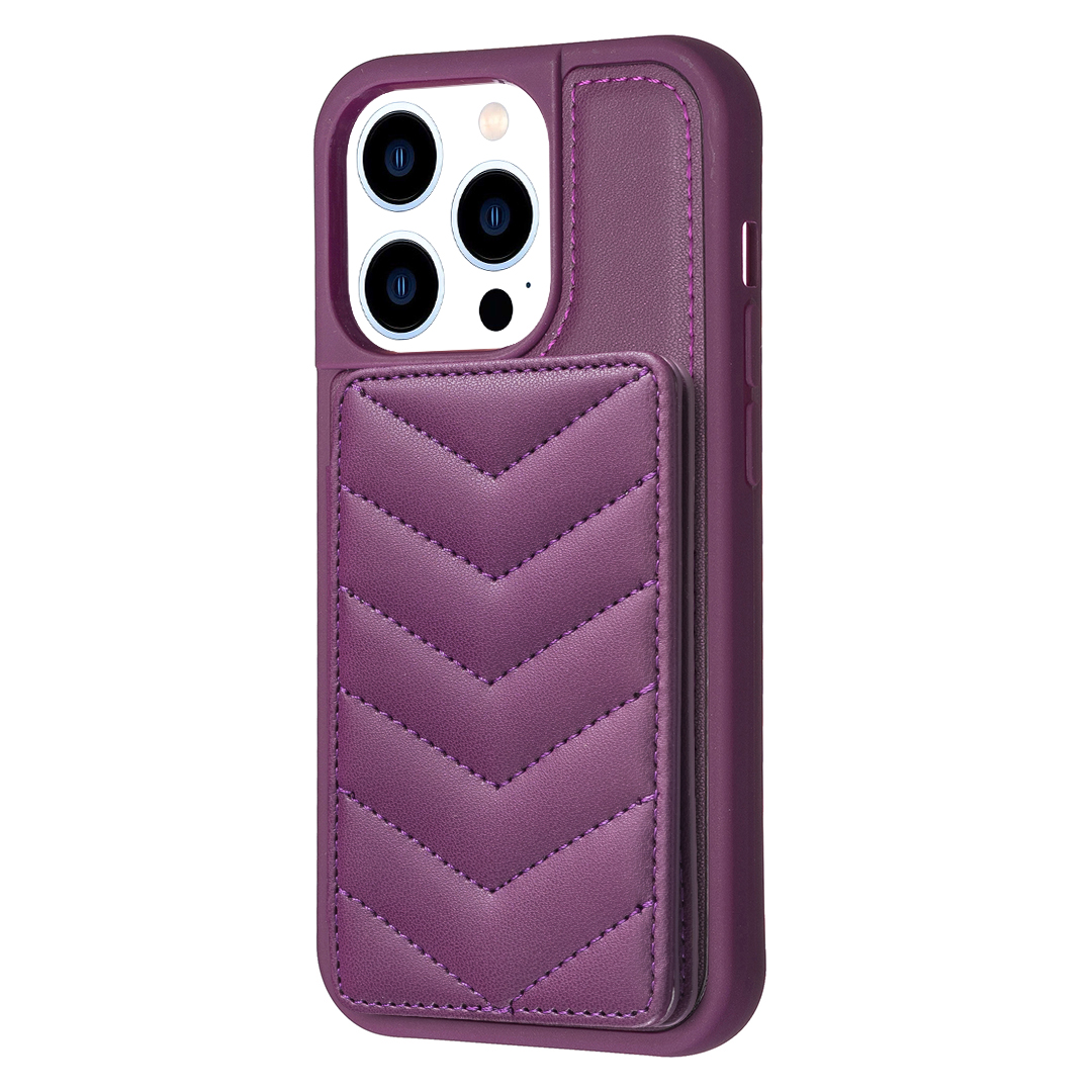 

BF26 Für Iphone 14 Pro Max Wave Texture TPU+PU Leder Telefon Hülle Kickstand -kartenhalter Telefonschale - Dunkelviolett, iPhone 14 Pro Max