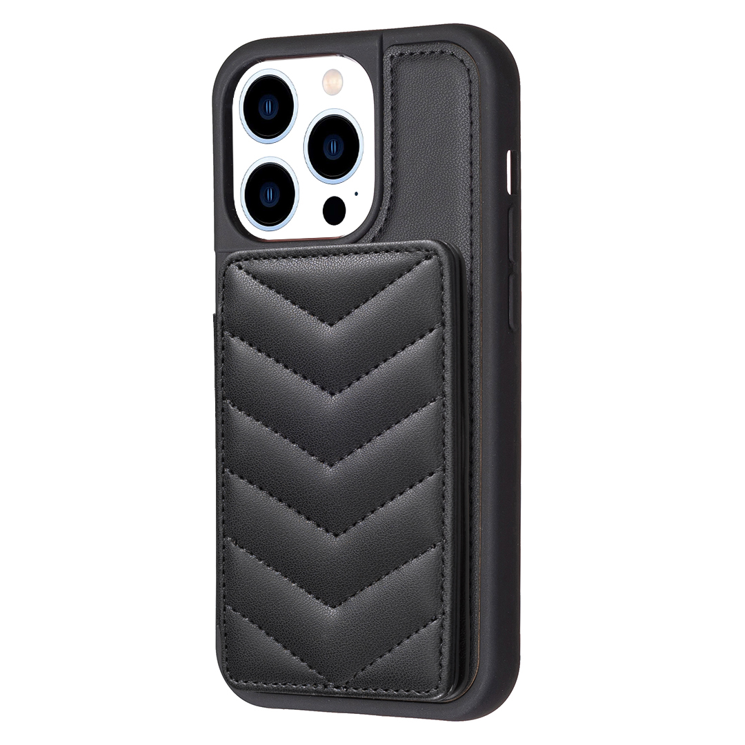 

BF26 Für Iphone 14 Pro Max Wave Texture TPU+PU Leder Telefon Hülle Kickstand -kartenhalter Telefonschale - Schwarz, iPhone 14 Pro Max
