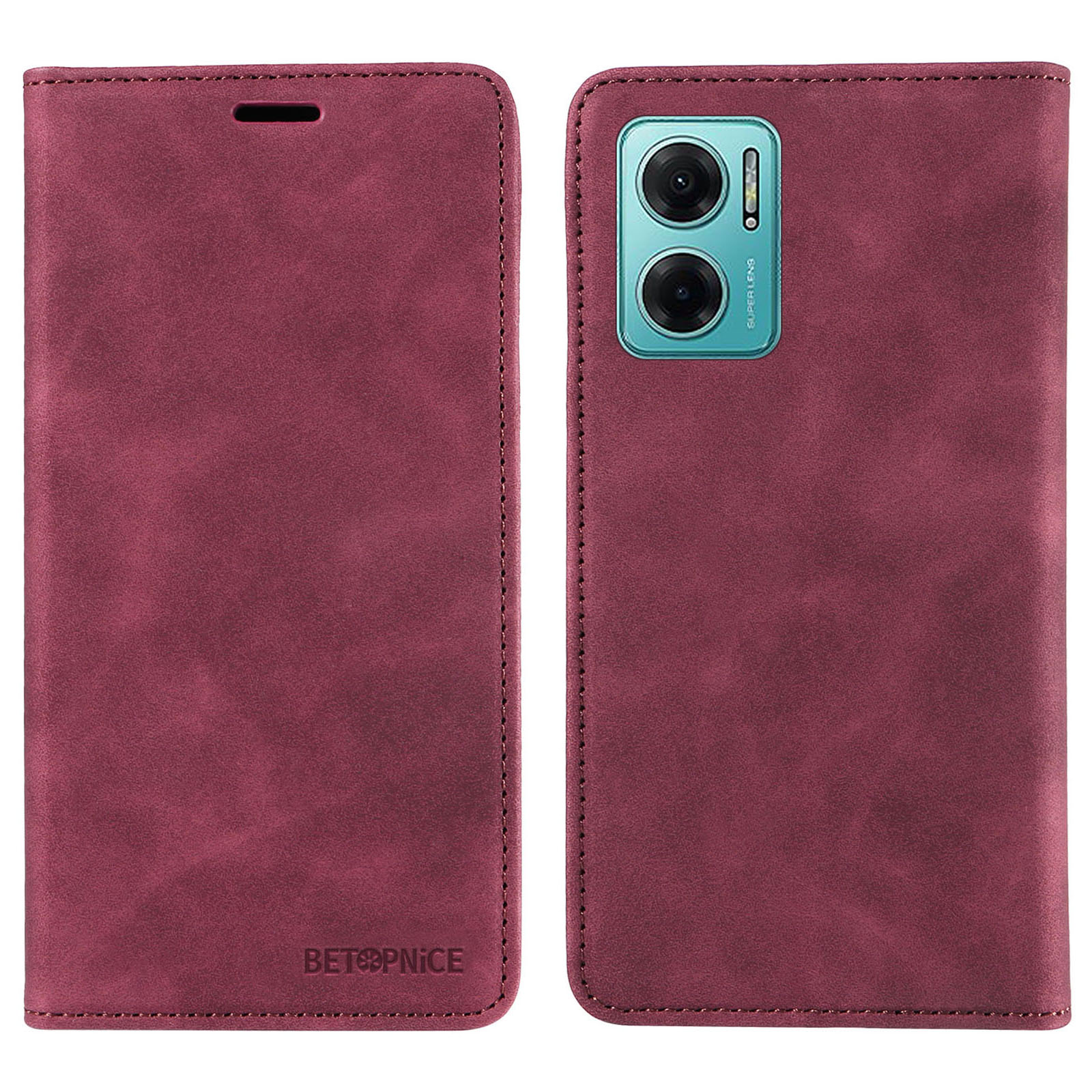 

Betopnice 003 Für Xiaomi Redmi 10 5G / Anmerkung 11e 5g / 10 Prime+ 5g / 11 Prime 5G Telefon Flip Case Stand Leder RFID Blocking Wallet Wallet Cover - Rot, Xiaomi Redmi Note 11E 5G