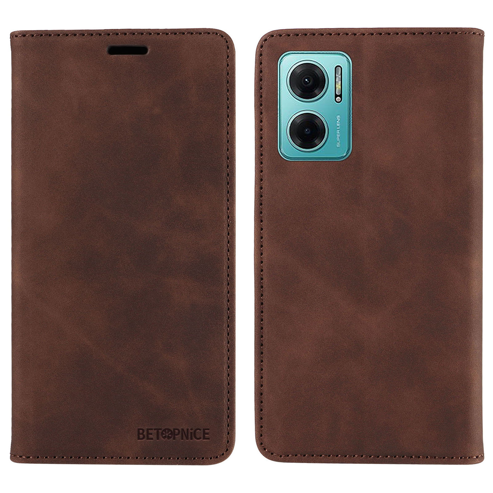 

Betopnice 003 Für Xiaomi Redmi 10 5G / Anmerkung 11e 5g / 10 Prime+ 5g / 11 Prime 5G Telefon Flip Case Stand Leder RFID Blocking Wallet Wallet Cover - Braun, Xiaomi Redmi Note 11E 5G