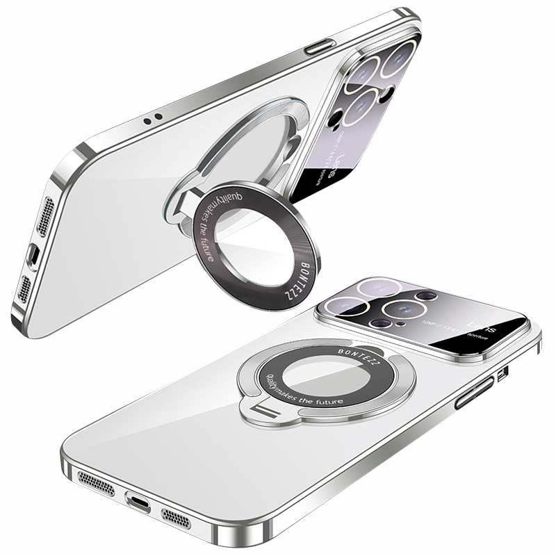 

Kickstand -pc -telefonhülle Für Iphone 14 Pro Max -elektroplatingglas Len Guard Phone Shell Kompatibel Mit Magsafe - Klassisch Silber, iPhone 14 Pro Max