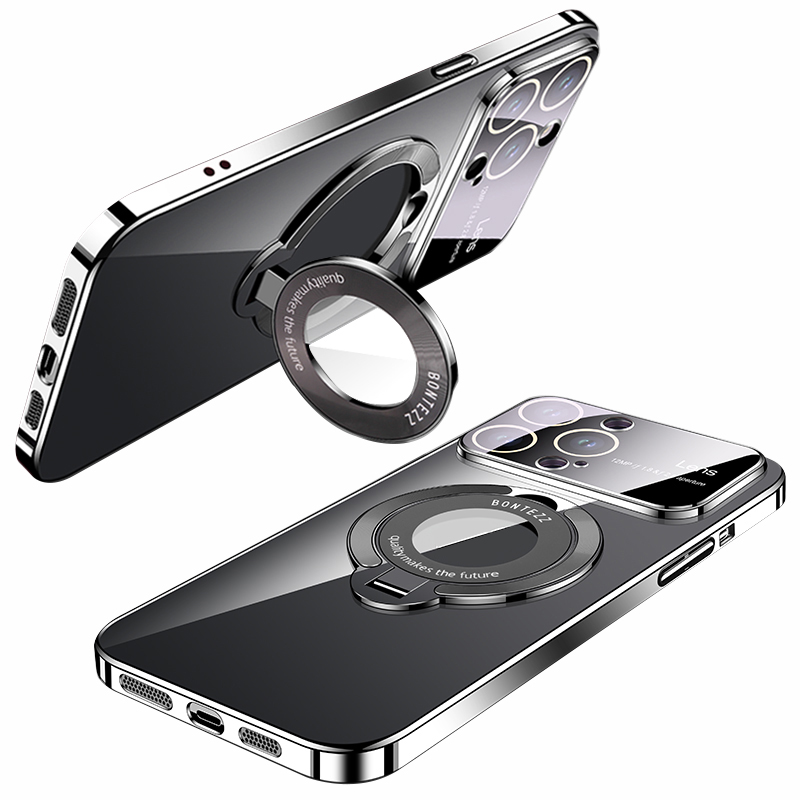 

Kompatibel Mit Magsafe PC -hülle Für Iphone 12 Pro Max 6,7 Zoll Kickstand Elektroplating -telefonabdeckung Mit Glaslinsenschutz - Schwarz, iPhone 12 Pro Max