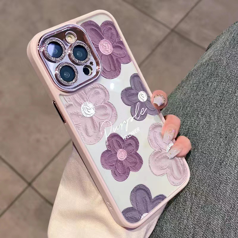 

Für Iphone 12 Pro Max Glitzerkamera Ringölmalerei Blumen Telefonhülle TPU -cover Mit Linsenfilm - Rosa, iPhone 12 Pro Max