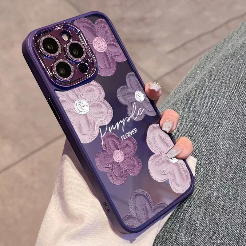 

TPU -abdeckung Für Iphone 14 Pro Max Glitzerkamera Ringölmalerei Blumen Telefonhülle Mit Linsenfilm - Dunkelviolett, iPhone 14 Pro Max