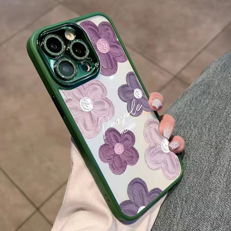 

Für Iphone 13 Pro Max 6,7 Zoll Ölmalblumen Blumen Glitzer Kamera Ring Telefon Hülle TPU -cover Mit Linsenfilm - Grün, iPhone 13 Pro Max
