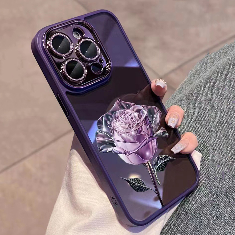 

TPU -cover Mit Linsenfilm Für Iphone 13 Pro Max 6,7 Zoll Rosenblumenmuster Glitterkamera Ring Telefon Hülle - Lila, iPhone 13 Pro Max