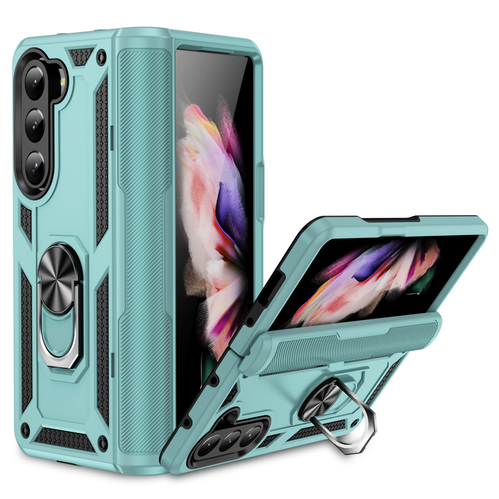 

TPU+PC -telefonhülle Für Samsung Galaxy Z Fold5 5G Ringhalter Kickstandabdeckung Mit Autohalterung Metallblech - Graugrün, Galaxy Z Fold5 5G