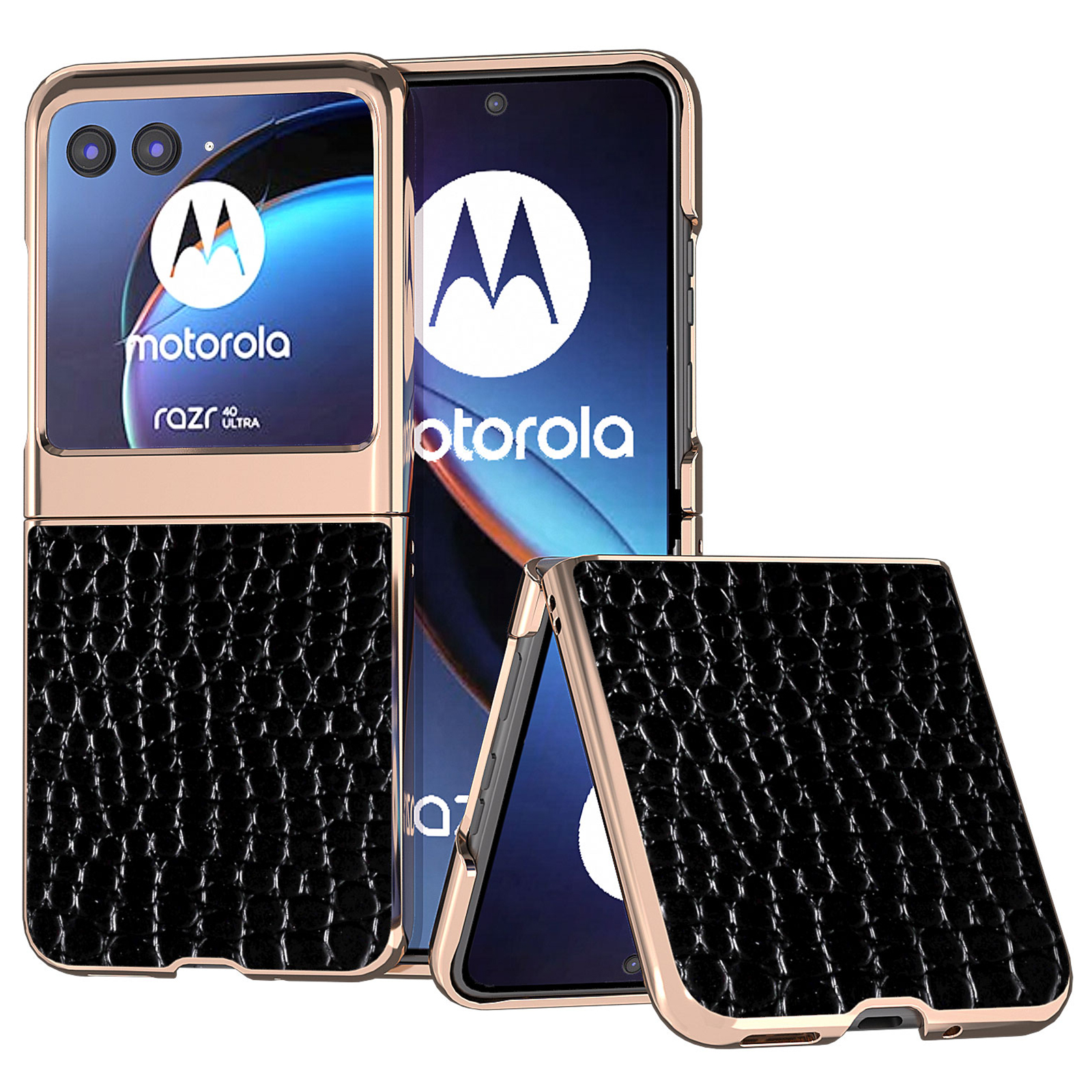 

Für Motorola Razr 40 Ultra 5G Nano Electroplating Phone Case Echte Kuhleder -pc -krokodil -texturabdeckung - Schwarz, Motorola Razr 40 Ultra 5G