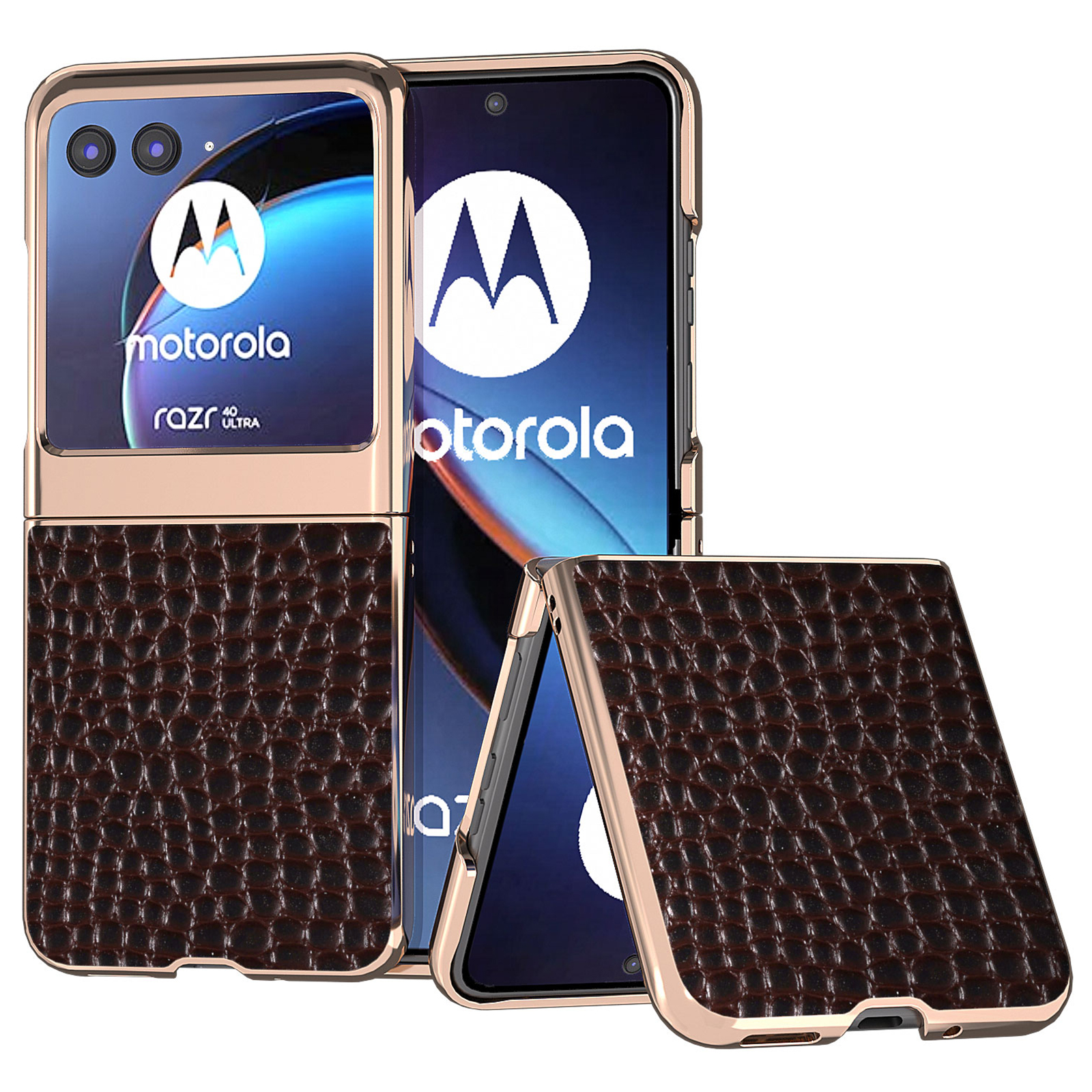 

Für Motorola Razr 40 Ultra 5G Nano Electroplating Phone Case Echte Kuhleder -pc -krokodil -texturabdeckung - Kaffee, Motorola Razr 40 Ultra 5G