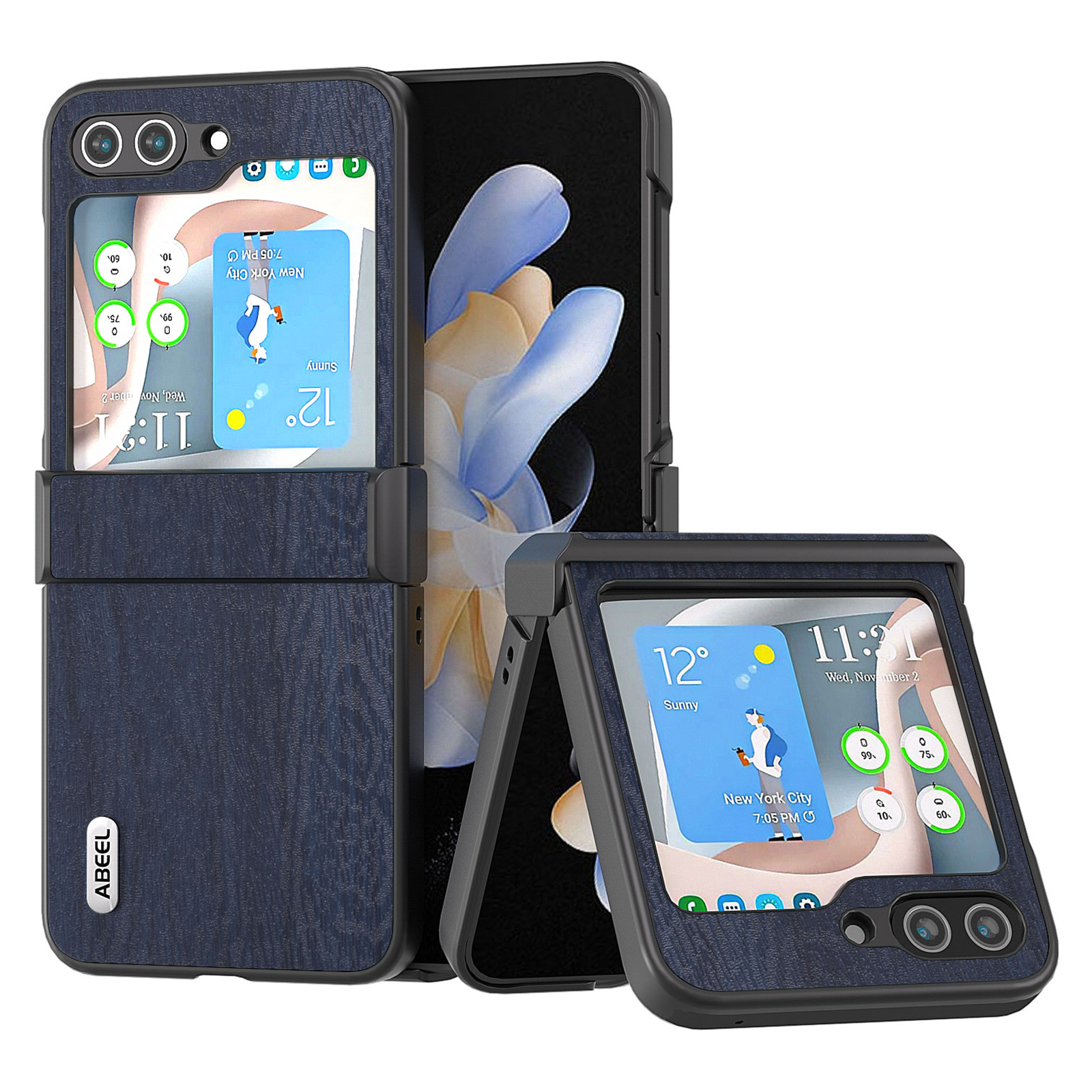 

ABEEL Wood Texture Phone Hülle Für Samsung Galaxy Z Flip5 5g, Scharnierschutz PU -leder -pc -abdeckung - Blau, Galaxy Z Flip5 5G