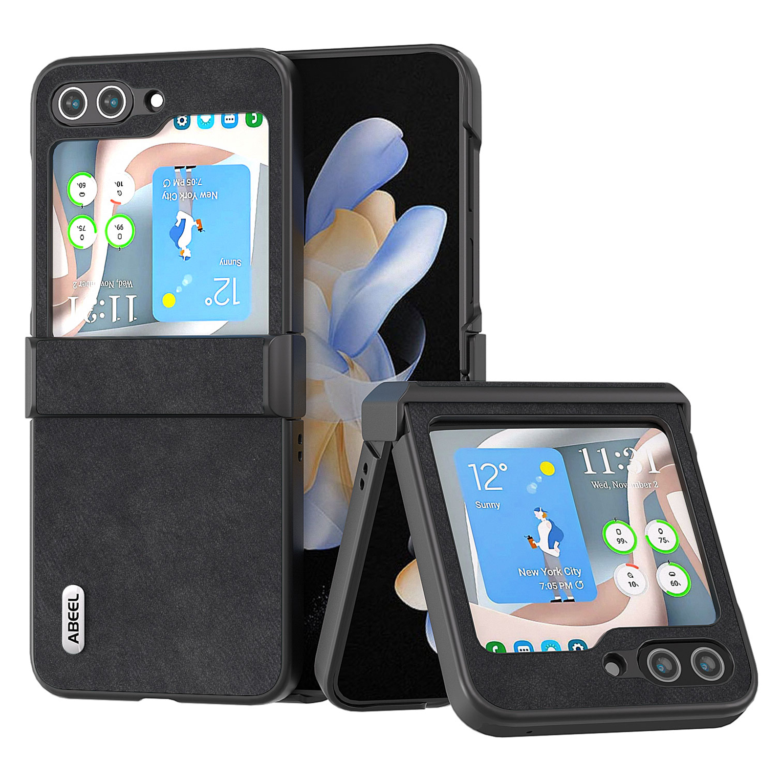 

Abeel Textured Phone Hülle Für Samsung Galaxy Z Flip5 5g, PU -leder -pc -abdeckung Mit Scharnierschutz - Schwarz, Galaxy Z Flip5 5G