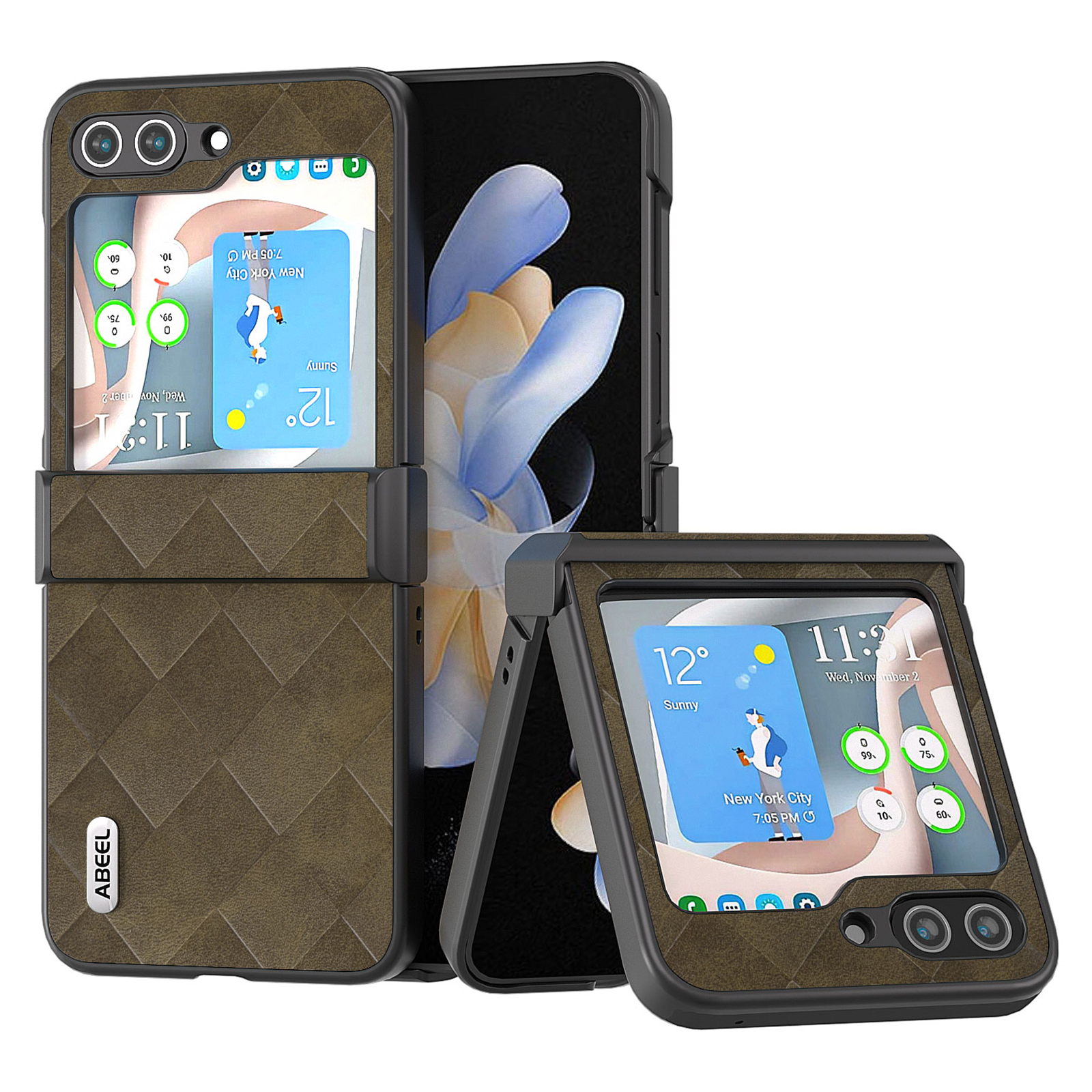 

Abeel Für Samsung Galaxy Z Flip5 5G Lederbeschichtete PC -telefonkoffer -gitterstruktur -scharnier -design -telefonabdeckung - Grün, Galaxy Z Flip5 5G