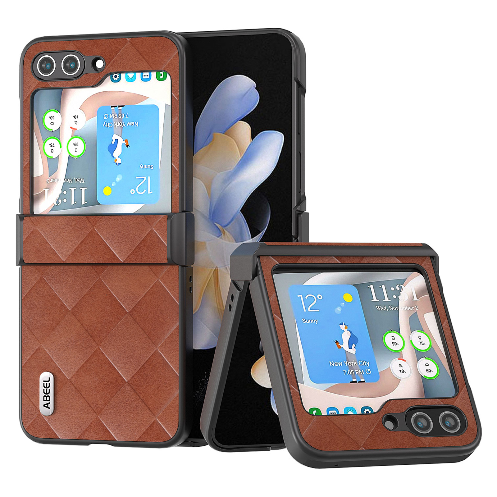 

Abeel Für Samsung Galaxy Z Flip5 5G Lederbeschichtete PC -telefonkoffer -gitterstruktur -scharnier -design -telefonabdeckung - Braun, Galaxy Z Flip5 5G