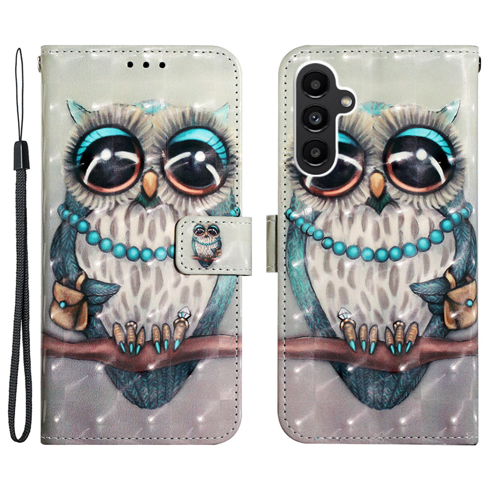 

YB Muster Druckleder Serie-2 Für Samsung Galaxy A25 5G / A24 4G Wallet Phone Case 3D Muster Gedruckt Lederabdeckung - Graue Eule, Galaxy A25 5G
