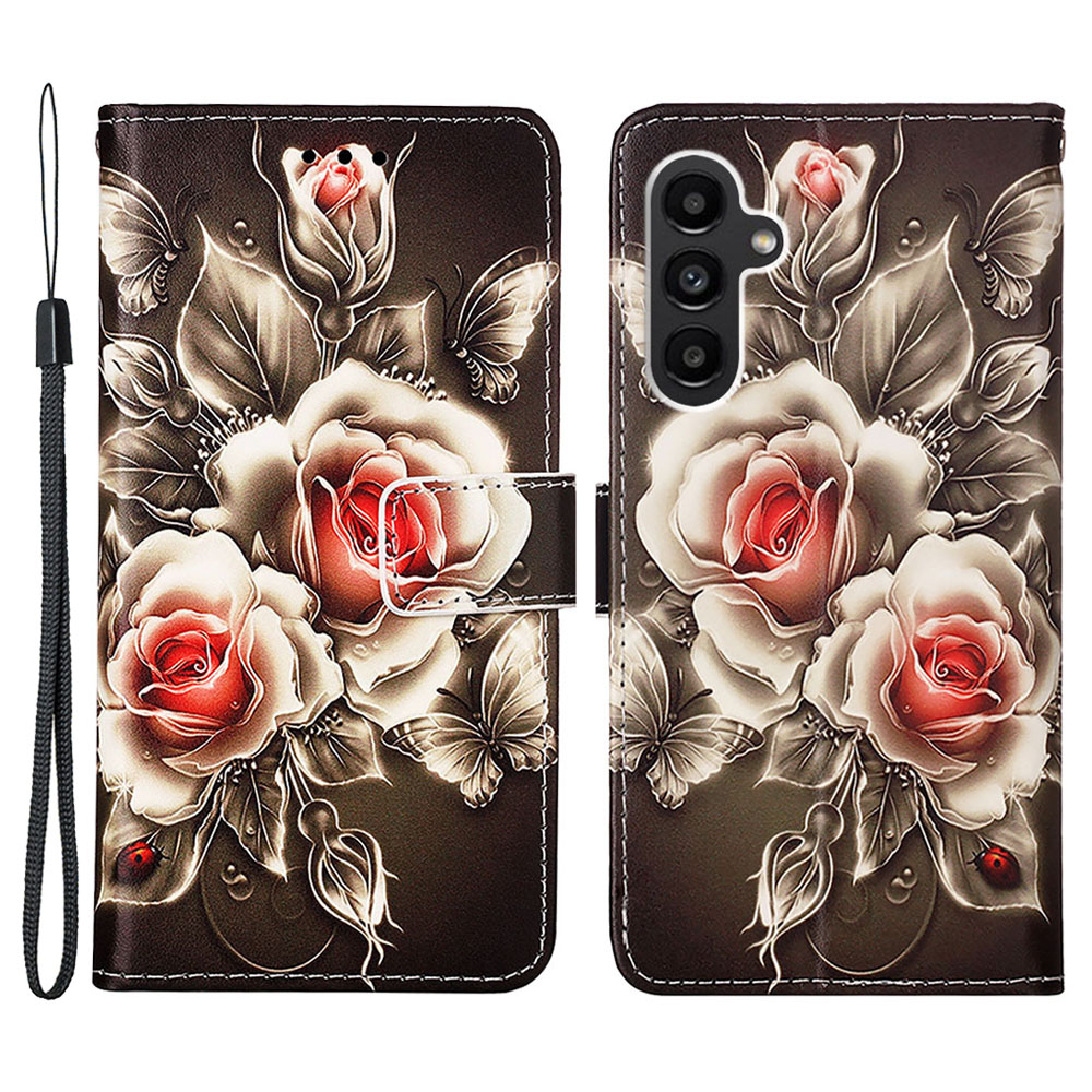 

Yb-muster-druckleder-leder-serie-4 Für Samsung Galaxy A25 5G / A24 4G Flip Phone Hülle Leder Brieftasche Abdeckung - Rose, Galaxy A25 5G