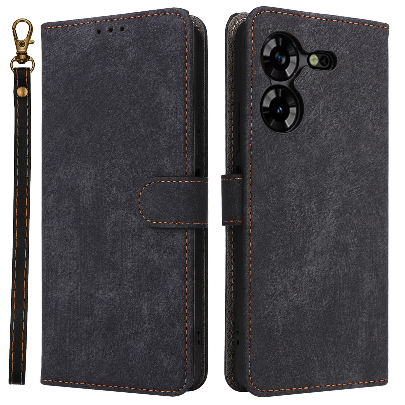 

PU Ledertasche Für Tecno Pova 5 4G Lh7n, Stand Shell RFID Blocking Wallet Telefonabdeckung Mit Riemen - Schwarz, Tecno Pova 5 4G