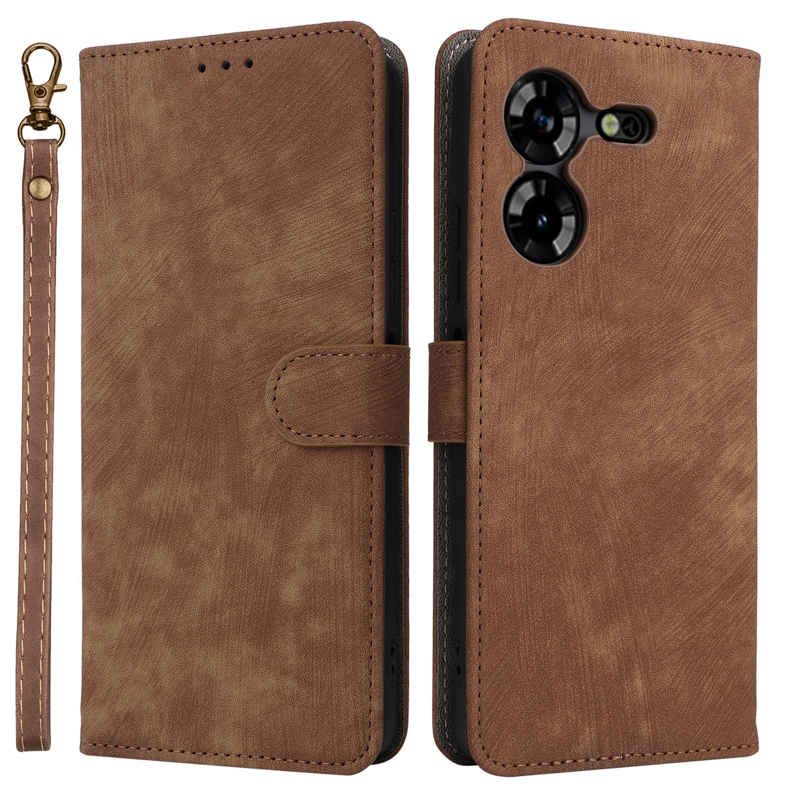 

PU Ledertasche Für Tecno Pova 5 4G Lh7n, Stand Shell RFID Blocking Wallet Telefonabdeckung Mit Riemen - Braun, Tecno Pova 5 4G