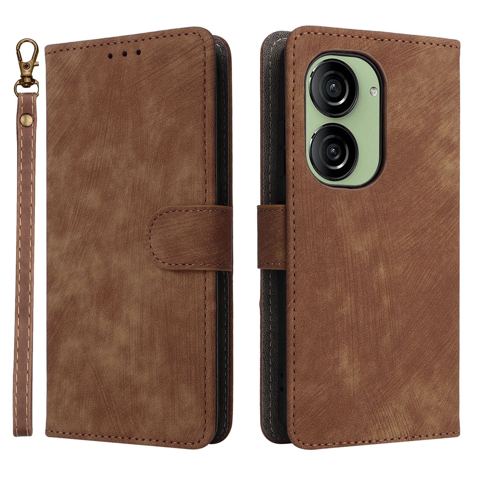 

Für Asus Zenfone 10 5g / Zenfone 9 5G Telefonkoffer Brieftasche Magnetic PU Leder RFID -blockierung Mit Riemen - Braun, Asus Zenfone 10 5G