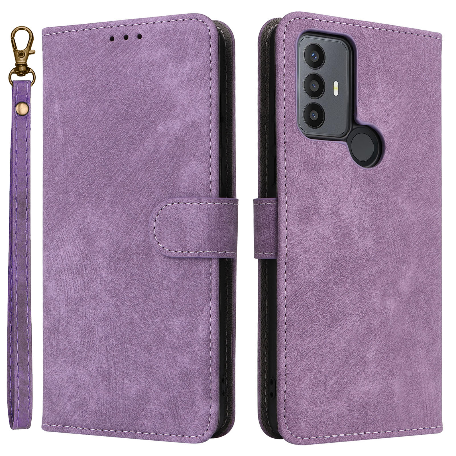 

PU Leder Flip Hülle Für TCL 30E / 30 se / 305 / 306, Stand Wallet RFID Blocking Protection Telefonabdeckung Mit Riemen - Lila, TCL 30E