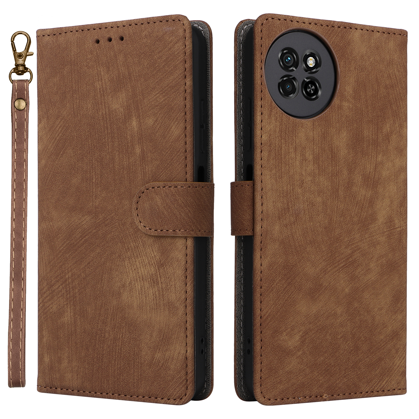 

PU Ledertasche Für Itel S23 S665l, Stand RFID Blocking Wallet Full Protection Phone Decke Mit Riemen - Braun, Itel S23