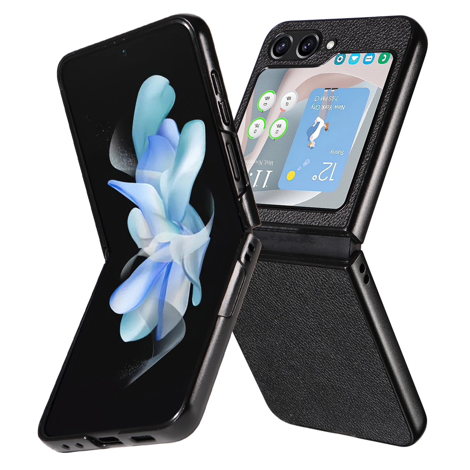 

Für Samsung Galaxy Z Flip5 5G Litchi Texture Phone Hülle PU -lederbeschichtete PC Slim Fit Cover - Schwarz, Galaxy Z Flip5 5G