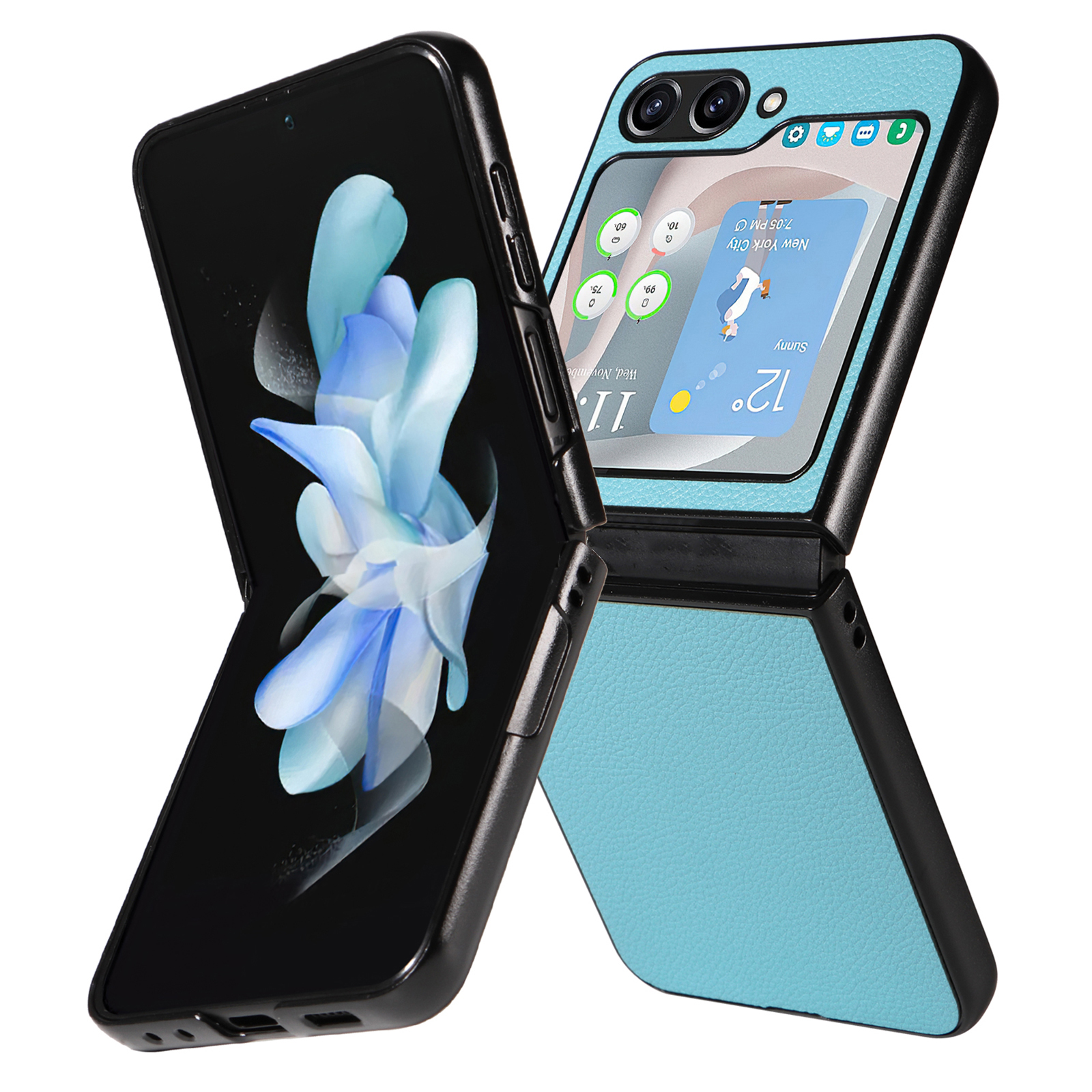 

Für Samsung Galaxy Z Flip5 5G Litchi Texture Phone Hülle PU -lederbeschichtete PC Slim Fit Cover - Baby Blau, Galaxy Z Flip5 5G
