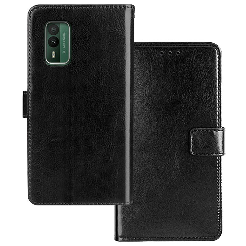 

Idewei Für Nokia XR21 Wallet Phone Hülle Crazy Horse Textur Lederständer Cover - Schwarz, Nokia XR21