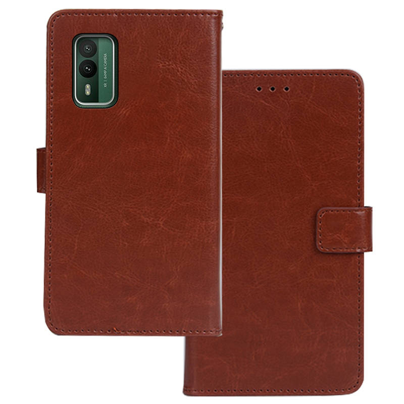 

Idewei Für Nokia XR21 Wallet Phone Hülle Crazy Horse Textur Lederständer Cover - Braun, Nokia XR21
