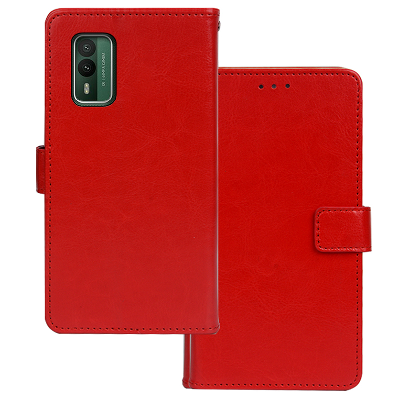 

Idewei Für Nokia XR21 Wallet Phone Hülle Crazy Horse Textur Lederständer Cover - Rot, Nokia XR21