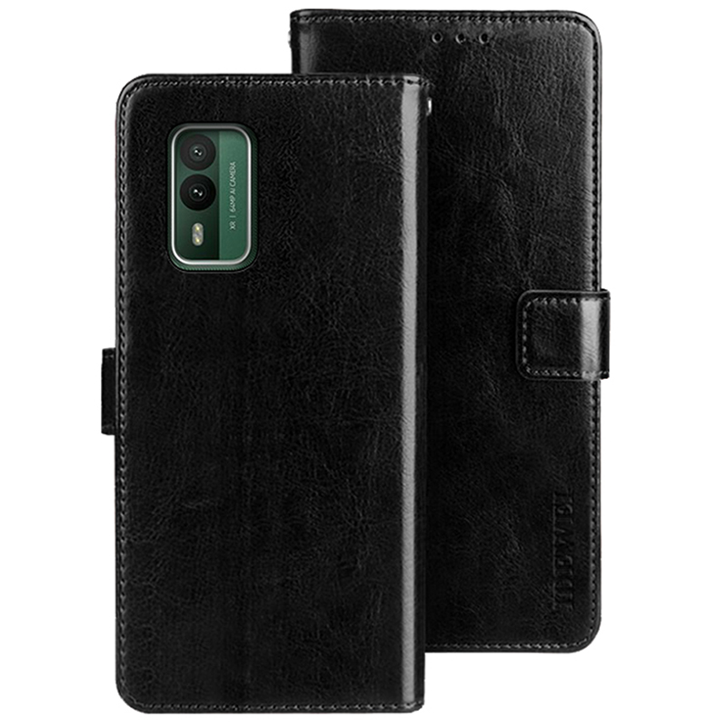 

IDEWEI Für Nokia XR21 Wallet Phone Hülle Crazy Horse Textur Stand Anti-drogen-lederabdeckung - Schwarz, Nokia XR21