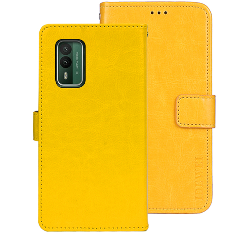 

IDEWEI Für Nokia XR21 Wallet Phone Hülle Crazy Horse Textur Stand Anti-drogen-lederabdeckung - Gelb, Nokia XR21