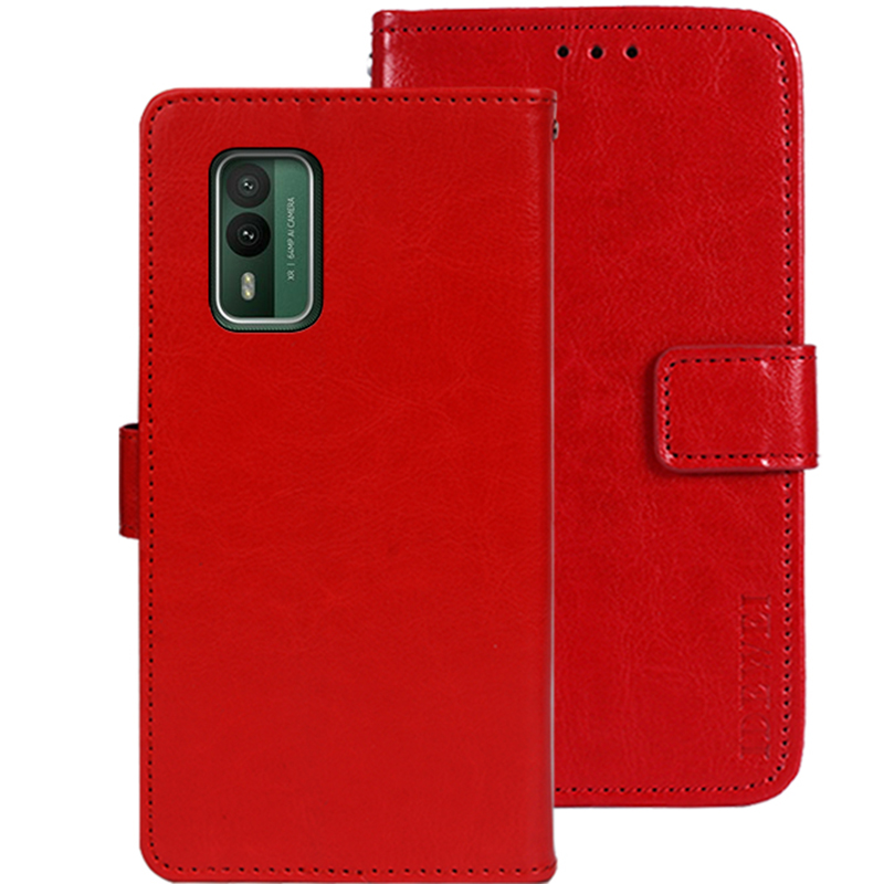 

IDEWEI Für Nokia XR21 Wallet Phone Hülle Crazy Horse Textur Stand Anti-drogen-lederabdeckung - Rot, Nokia XR21