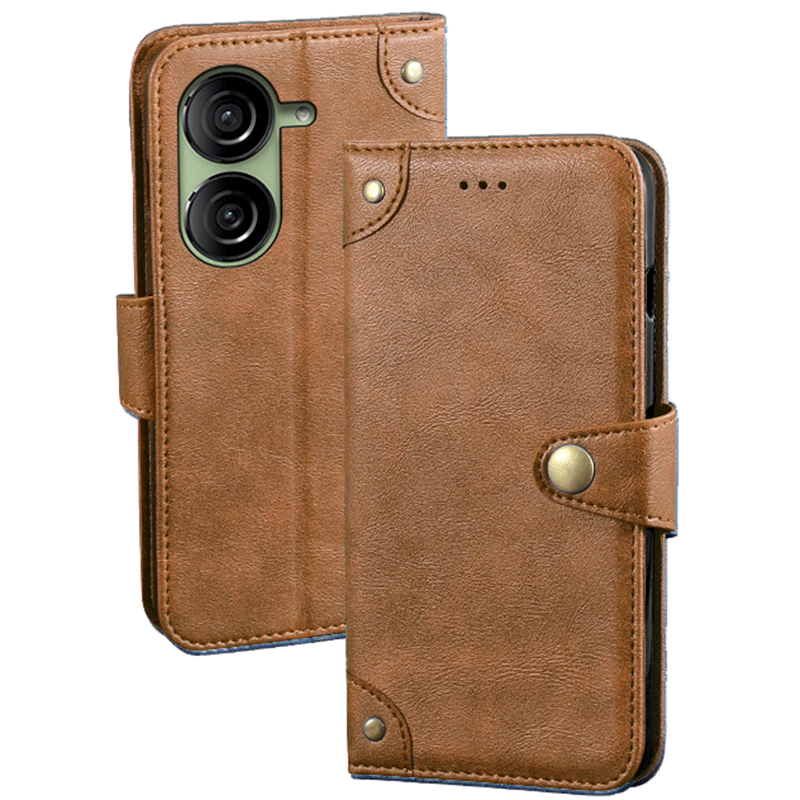 

IDEWEI Schotlicher Haft Für Asus Zenfone 10 5G Anti-Scratch PU Leder Brieftasche Telefonabdeckung - Braun, Asus Zenfone 10 5G