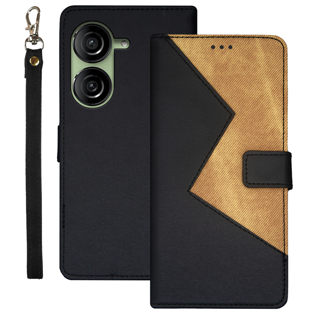 

IDEWEI PU Leder Flip Cover Für Asus Zenfone 10 5G Kartensteckplätze Spleißfarbe Anti-drop-telefonhülle - Schwarz, Asus Zenfone 10 5G