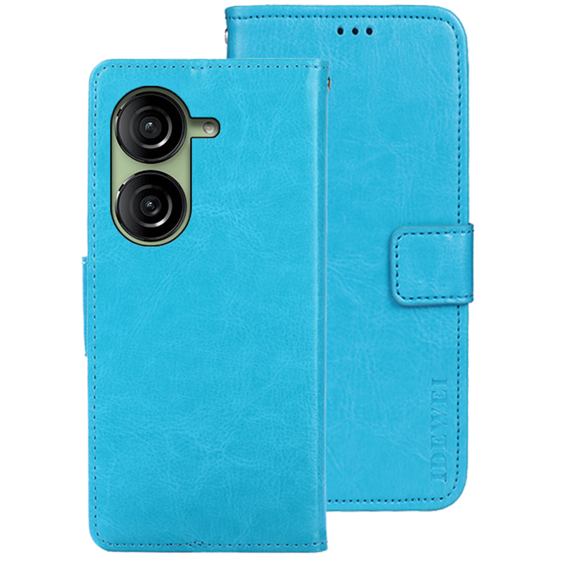 

IDEWEI Wallet Telefonhülle Für Asus Zenfone 10 5G Crazy Horse Textur Anti-drogen-leder-flip-abdeckung - Himmelblau, Asus Zenfone 10 5G