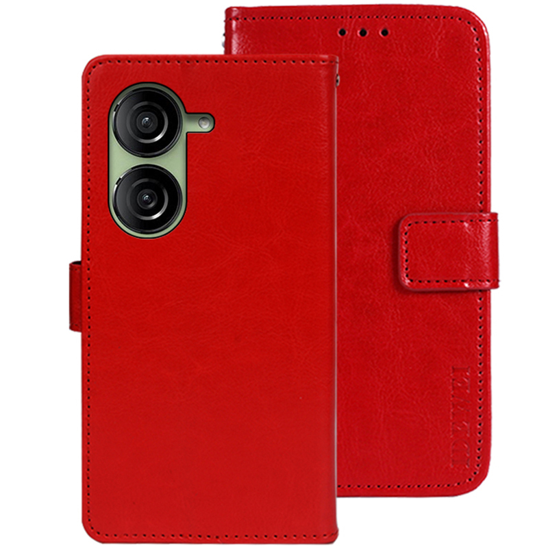 

IDEWEI Wallet Telefonhülle Für Asus Zenfone 10 5G Crazy Horse Textur Anti-drogen-leder-flip-abdeckung - Rot, Asus Zenfone 10 5G